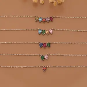 Personalized Birthstone Necklace Dainty Teardrop Pendant Custom Family Jewelry Silver Plated Gift for Mothers Daughters