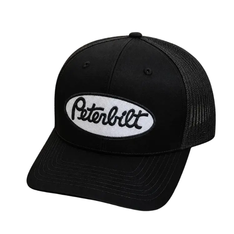 Peterbilt White Patch Trucker Hat, Black Mesh Snapback Cap, Embroidered Patch Hat, Semi Truck Driver Gift, Big Rig Enthusiast Adjustable Cap