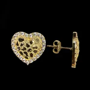 Ali Jewelers Men's 10 Karat Gold Heart Nugget Earring Studs, Push-Back Style, 2.2g, Men's Earring Studs