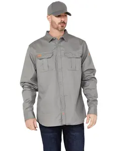Hawx Men's Fr Solid Long Sleeve Button-Down Woven Work Shirt Big And Tall - Big