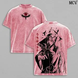 Akatsuki Red Cloud Tee Washed – Naruto Anime Vintage Washed Heavy Cotton Oversized Manga T-Shirt & Hoodie, Double Printed Retro Unisex Streetwear Graphic Top, Dark Ninja Organization Edition EAT