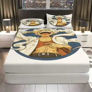 3Pcs Anime Adventure Pirate Fitted Sheet Three Piece Set (1*Fitted Sheet+2*Pillowcases, Coreless), Holiday theme,  Bedding Set, Mattress Protector Soft, Breathable