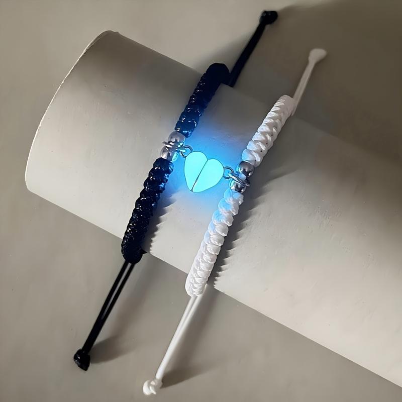 Luminous Love Couple Hand Rope Set Adjustable Heart Shaped Bracelet for Men Women Trendy Jewellery Accessories Black White