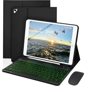 Keyboard Case for iPad 9.7 Inch 6th / 5th Generation 2018/2017 & Pro 9.7 Inch 2016,  and 7 Colors Backlit Detachable Keyboard, Adjustable Stand  in Pencil Holder, Black