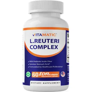 Vitamatic Lactobacillus Reuteri Complex Supplement - 22B CFU per DR Capsule - 60 Count - Digestive Support - With Prebiotic Inulin Fiber, Lactobacillus Rhamnosus, Acid-Resistant, Gluten-Free, Soy-Free