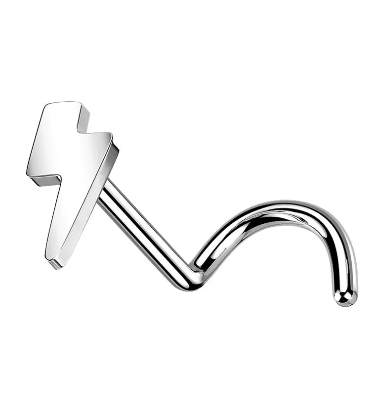 Lightning Bolt Titanium Threadless Nose Screw Ring