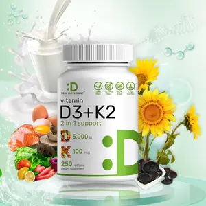 2 bottles Deal Supplement Vitamin D3+K2 | Immune Support | Bone Health | 250 Veggie Softgels Healthcare Dietary