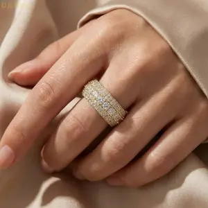 DAN QI VVS1 Synthetic Moissanite Rings For Men Hip Hop Pave Setting S925 Sterling Rings Hip Hop Jewelry Elegance Sparkle Tiktokshopblackfriday Durability radiant  cut  ring  engagement