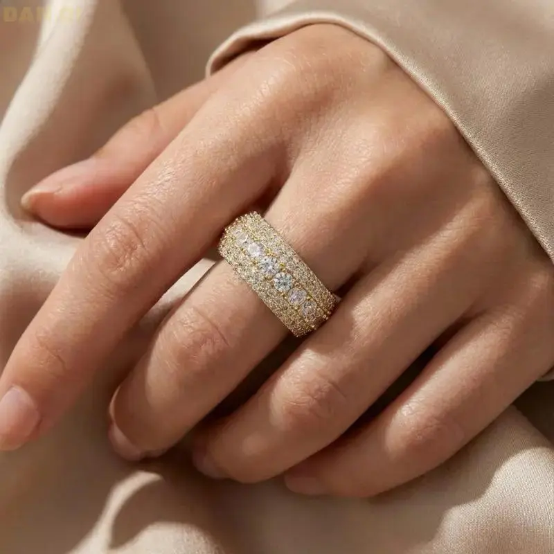 DAN QI VVS1 Synthetic Moissanite Rings For Men Hip Hop Pave Setting S925 Sterling Rings Hip Hop Jewelry Elegance Sparkle Tiktokshopblackfriday Durability radiant  cut  ring  engagement