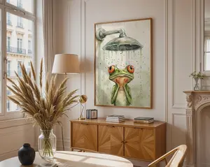 Whimsical Frog Shower Art Print, Funny Bathroom Decor