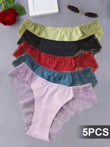 Women's 5-Pack Lace See-Through Underwear, Low-Waist Seamless Briefs with Floral Cut Outs, Slim-Fitting and High Cut for Everyday Wear, Sizes M-Xxl