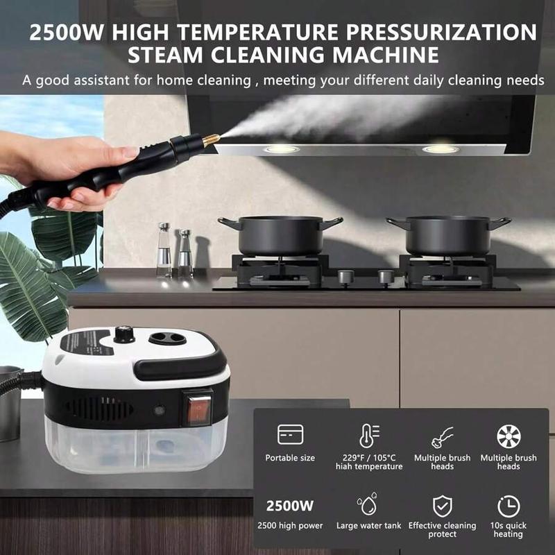 Handheld Steam Cleaner, 2500W Hand-Held High Pressure Portable Cleaning Machine With 3 Brush, High Temperature Steamer For Home Use, Kitchen, Furniture, Bathroom, Car (White)
