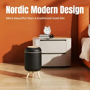 Modern Smart Infrared Trash Bin 12L Capacity Tight Sealed Lid Odor Blocking Anti Spill Structure Three Wooden Support Leg Home Indoor Waste Container