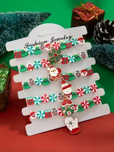 Christmas Soft Clay Bracelet Set, Stackable Bracelets, Cute Snowman Santa Claus Pendant, Layered Women's Jewelry, Perfect Holiday Gift, No Card Included, Trendy Fashionable Accessories