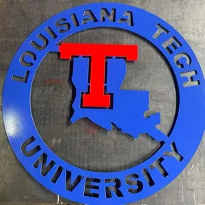 LA Tech 22in Metal Sign - Louisiana Tech University Logo with Blue Circle and Red 'T'