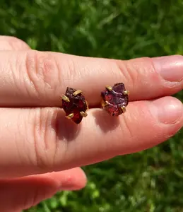 Garnet Raw Natural Earrings in Prong Stud Setting
