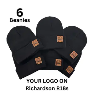 6 Pack of Custom Leather Patch Beanies, Richardson Brand, Logo Beanie, Winter Warmth, Company Logo Hat, Personalized Beanie, Business Swag