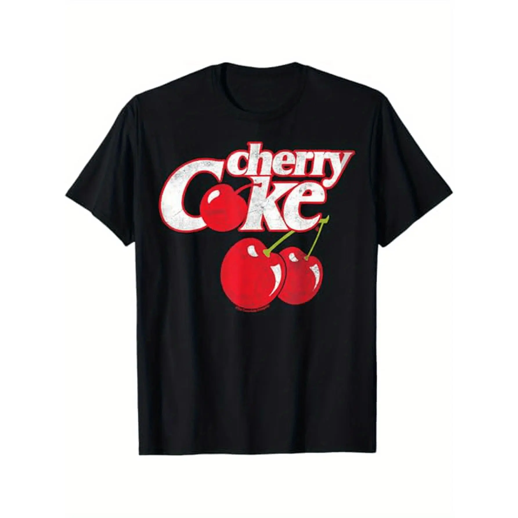 S&S Menswear Unisex Vintage Streetwear Short-Sleeve Round Neck T-Shirt - Iconic Red & White Cherry Cola Print, S-XXXL, Black, Machine Washable, Casual Chic All-Seasons Attire, Holiday Gift