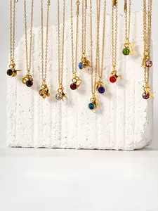 Women's Zodiac Stainless Steel Natural Crystal Gemstone Necklace, Lightweight Luxury Fashion Quartz Pendant Clavicle Chain Gift for Friends Daily Wear Necklace