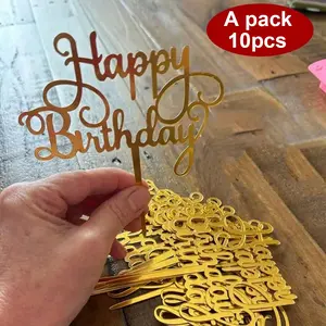 10-Pack Birthday Happy Acrylic Cake Decorations, Stylish Letter Patterns, Perfect for Party Decor, Ideal Gift for Family and Friends, Cake Toppers Happy Birthday
