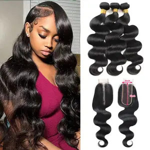 2×6 Closure With Bundles Body Wave Human Hair Bundles With 4×4 Lace Closure Quick Weave Extensions
