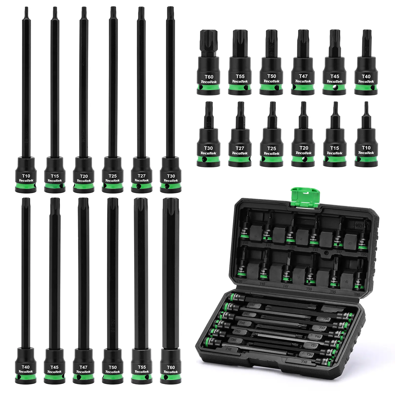 3/8" Drive Impact Torx Bit Socket Set, Extra Long Torx Socket, S2 Alloy Steel Star Bit Sockets, 24PCS Star Bit Set, T10-T60, 2in & 6in Long, CR-V & S2 Alloy Steel Set, Enhanced Storage Case#