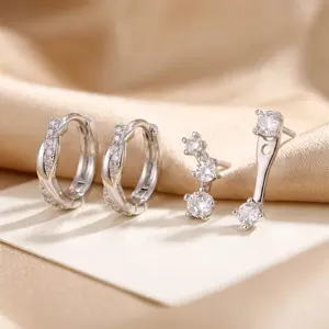 Mix & Match Earring Set (3 Styles) • 925 Silver Post Pavé CZ Crystal • Versatile Stackable Jewelry for Y2K, Punk, Party, Date & Everyday Wear
