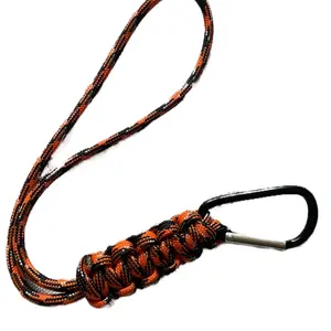 Multifunctional Wrist Lanyard with Carabiner in Orange/Black Paracord for Accessories or Keys. key charms