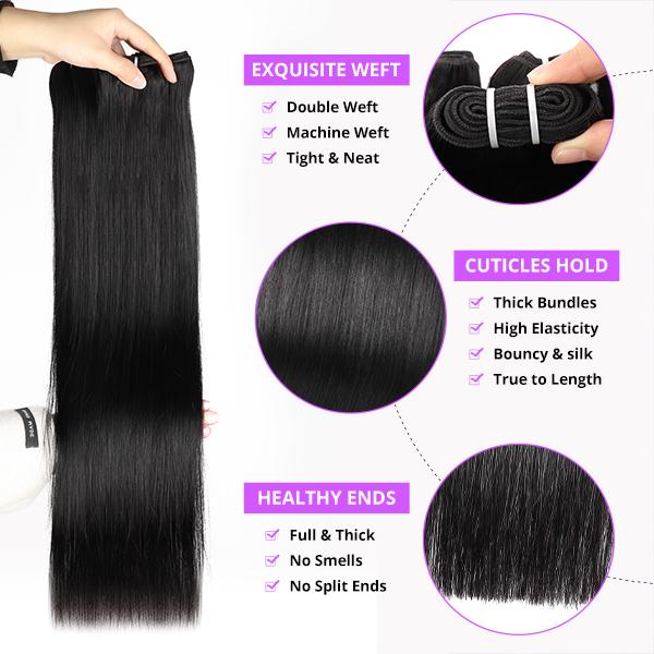 AMA Raw Body Wave Bundles 15A Grade Unprocessed Straight Human Hair Bundles With Closure 2x6 Inch Quick Weave Extensions SpringStatements