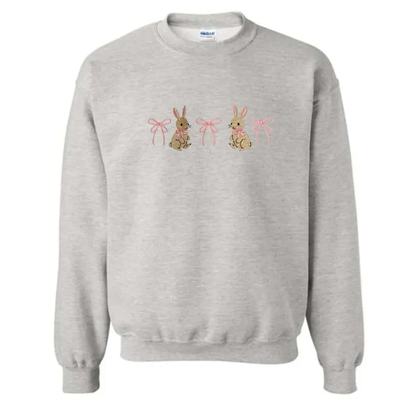 Cute dainty coquette Easter bunnies sweatshirt embroidered sweatshirt Easter bunnies cute embroidered sweatshirt