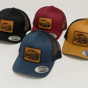 Premium Trucker Hat with Vegan Leather Patch Unisex Caps - Rustic Leather Patch for Truck Lovers, Durable & Comfortable, Perfect for Gifts & Branding