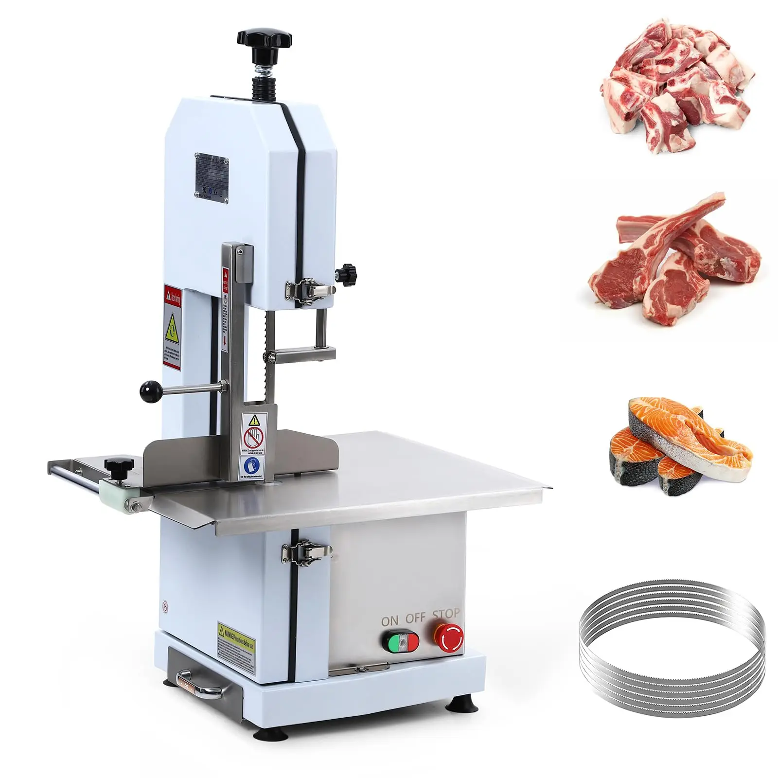 GARVEE Electric Bone Saw Machine, 1100W Meat Saw for Butchering, 0.39～6.6 Inches Cutting Thickness with 6 Saw Blades, Meat Bandsaw Butchering with Workbench Width of 20.86 x 17.52 Inches