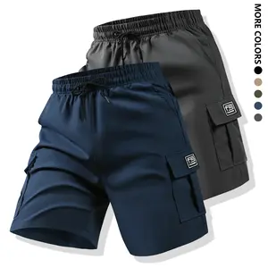 Men's Casual Fashion Workwear Shorts - Loose Fit - Practical Pockets - Solid Color - Polyester Fiber - Drawstring Waistband - Perfect for Sports and Leisure Wear - Everyday Shorts - Casual Workwear Shorts Set of 2