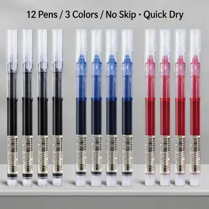 12 Pack quick drying ballpoint pens, Rollerball pen set, 0.5mm Fine Point Black Blue Red, Smooth Writing Pens for School Office Supplies, Back to School Gift