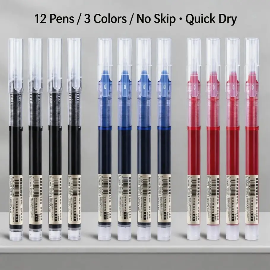 12 Pack quick drying ballpoint pens, Rollerball pen set, Ballpen Set, 0.5mm Fine Point Black Blue Red, Smooth Writing Pens for School Office Supplies, Back to School Gift, Ballpoint Pen Gifts, Office Stationery Supplies