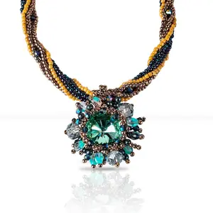 Kit - 3-Drop Twisted Herringbone Rope Necklace & Herringbone Crystal Rivoli Bezel