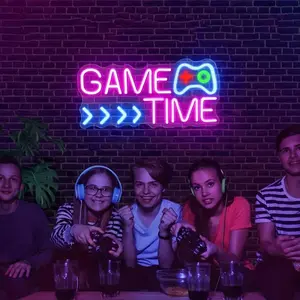 Game Time Neon Sign, USB Powered LED Neon Light, Wall Mounted Decorative Light, Novelty Lighting for Game Room, Bedroom, Chess Room, Game Store