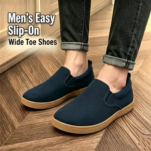 Lumubby Men’s Wide Width Slip-On Walking Shoes - Soft, Elastic Band, Heel Tab, Lightweight, Breathable Casual Loafers, All Seasons Shoe with Functional Design for Work, Daily Wear