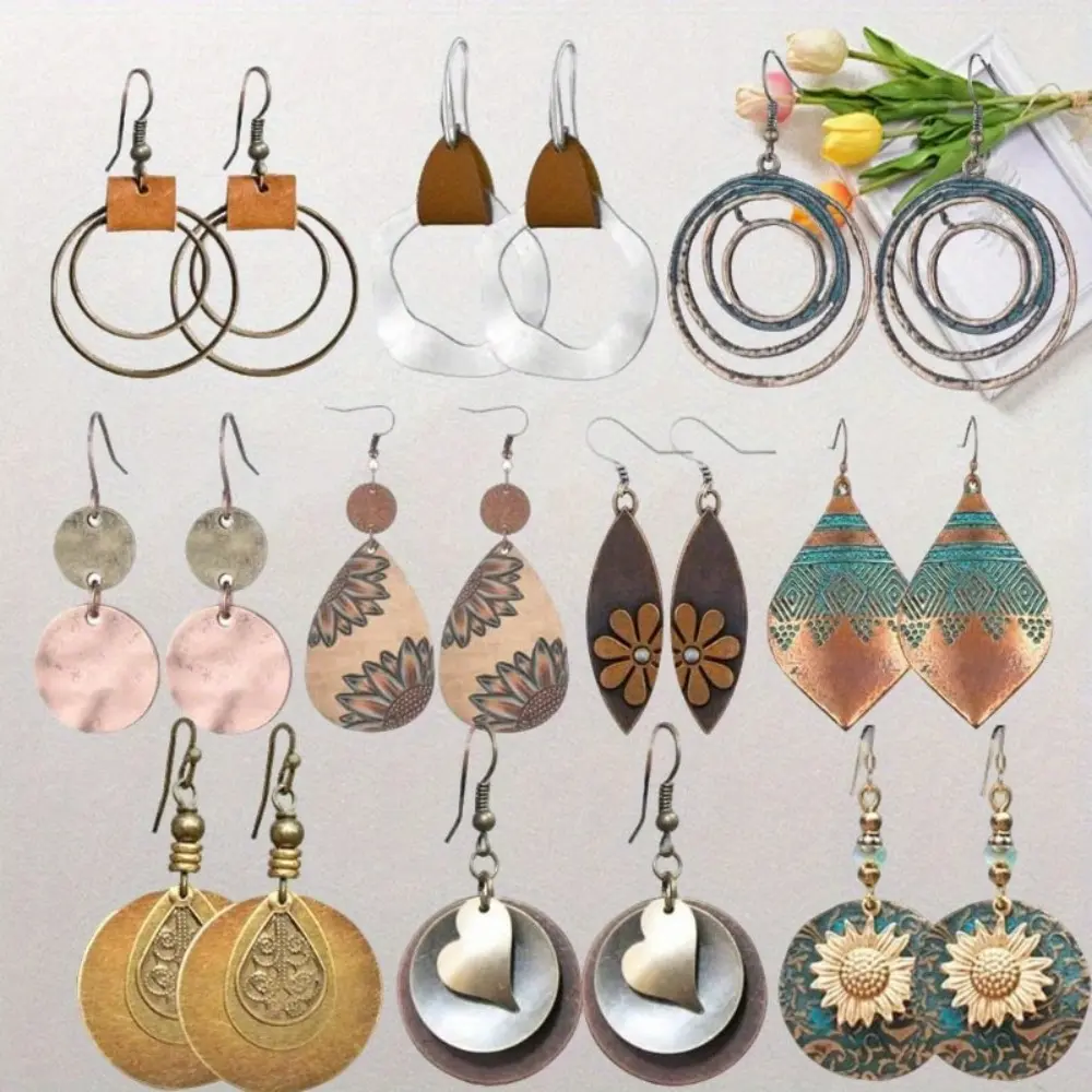 10 Pairs Vintage Dangle Earrings for Women Boho Jewelry Set Sunflower Geometric Teardrop Earring Christmas Gifts