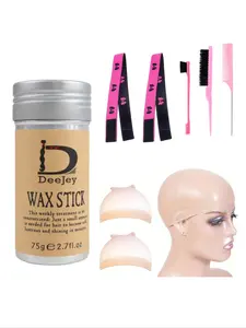 8pcs Professional Wig Styling Set, Wig Install Kit, Including 3pcs Hair Styling Comb, 2pcs Wig Cap, 2pcs Adjustable Butterfly Elastic Headband, 1pc Hair Wax Stick for Women & Men for Daily Use Wig Tool