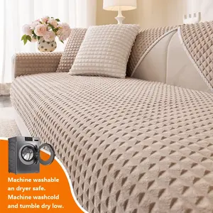 1pc Plush Sofa Cover, Pet Friendly Non-Slip Protector, Polyester for Chaise Lounge, Versatile Luxury in Checkered Design