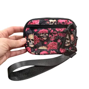Wristlet Wallet Credit Card RFID- Pink Skulls Halloween