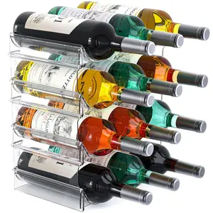 Plastic Water Bottle Organizer And Wine Rack Storage Holder 4 Tier 12 Containers Stackable Free-standing For Kitchen Countertops  Table Top Pantry Bars Cabinets Fridge - Clear