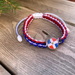 Dominican Flag Colors Bracelet - Red, White & Blue Rope Design with Flag charm, Ideal for Patriotic Wear