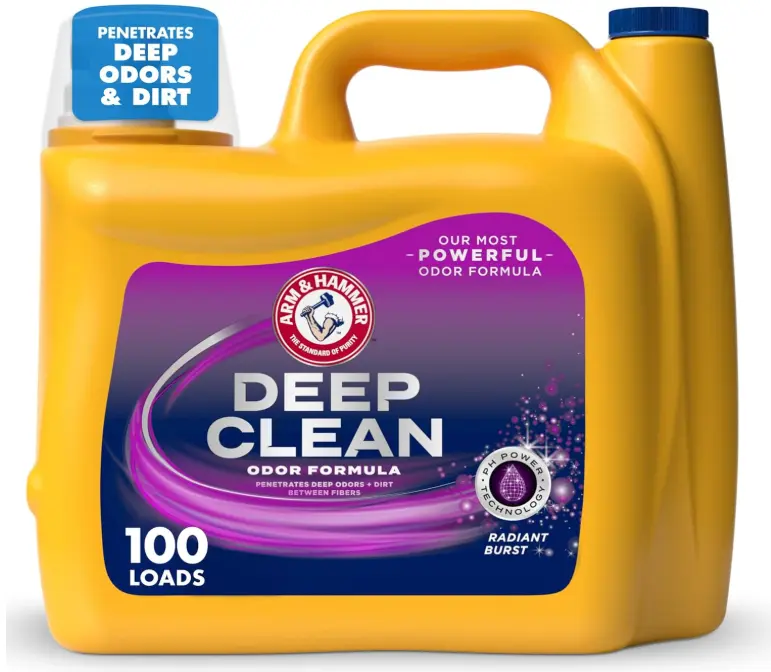 ARM & HAMMER Deep Clean Odor Formula Liquid Laundry Detergent, Laundry Odor Remover, Radiant Burst Scent, 150 Fl Oz, 100 Loads