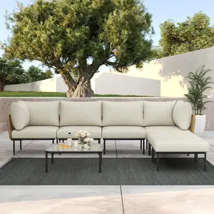 LayinSun 7 Pieces Aluminum Patio Furniture Set, Modern Modular Sectional Sofa with Coffee Table and Upgrade Thickness Cushion