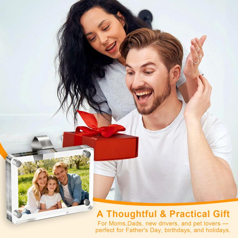 2 Counts Magnetic Car Sun Visor Photo Clips Clear Acrylic Display Frames for Family Pet Photos Easy Clip Driver Gift Daily Use Set for Home Refrigerator Vehicle