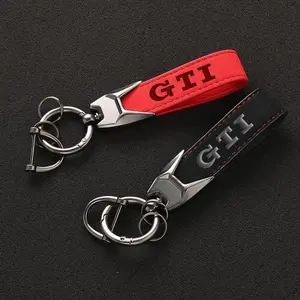 GTI Suede Leather Car Keychain Auto Badge Key Ring Accessories For Volkswagen Rline R Polo Passat Magotan Tiguan Jetta CC