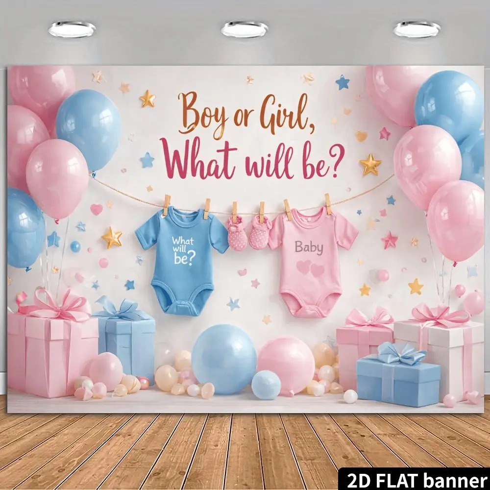 2D Flat Soft Polyester Photo Backdrop, HD Digitally Printed Portable Festive Backdrops & Banners, Lightweight to Carry Foldable Party Decoration Supplies for Pink-Blue Gender Reveal Baby Shower Photo Booth for Expecting Parents, Backdrop Fabric