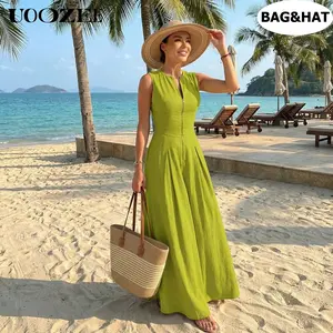 UOOZEE New 2026 Straw Woven Large-Capacity Shoulder Bag& Beach Sun Hat Set (2 Pieces), Versatile and Stylish Tote Bag, Beach Bag with Leather Handles and Wide-brimmed Hats Perfect for Beach Photos